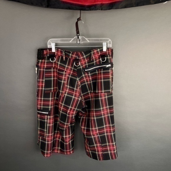 Vintage LIP SERVICE Plaid Punk Bondage Zipper 3/4th Pants Tartan Cargo Shorts